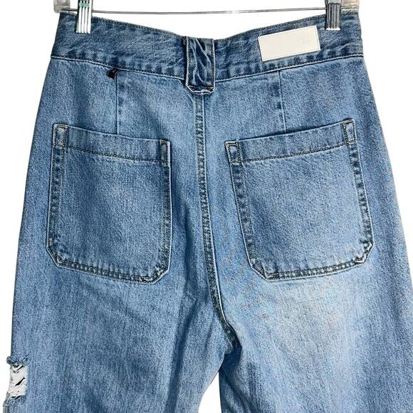 ZGY Denim High Rise Distressed Wide Leg Jeans Size 28 Raw Hem Straight Fit - Picture 4 of 9